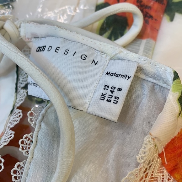 ASOS DESIGN Maternity lace insert tiered mini dress with trim detail floral US 8 - Picture 9 of 13